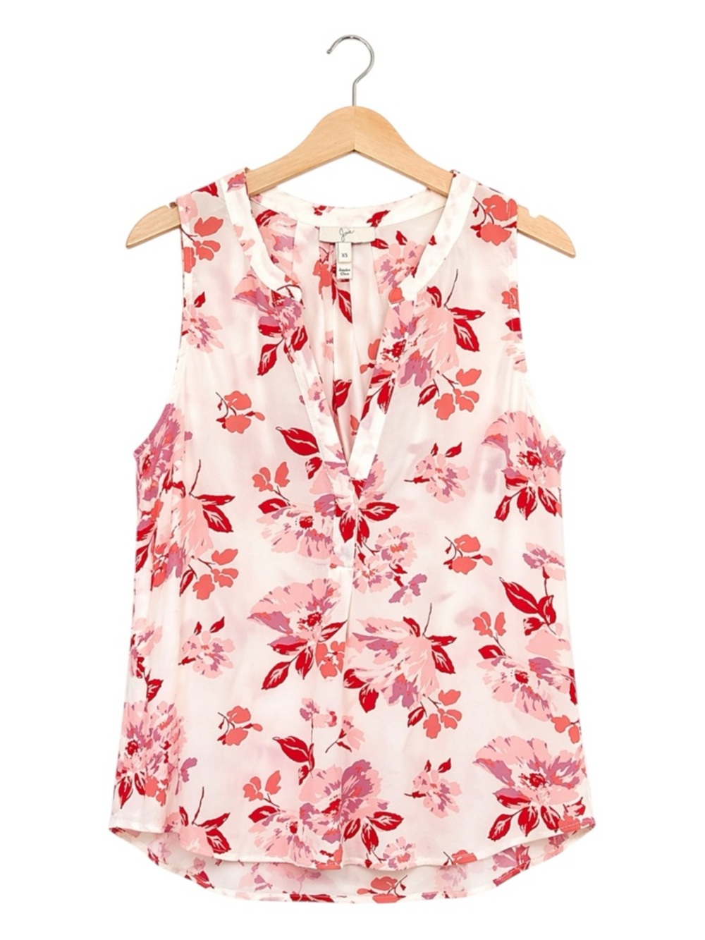 Joie Womens 100% Silk‎ Sleeveless Sheer Top XS Red Floral Flowy Sheer Career